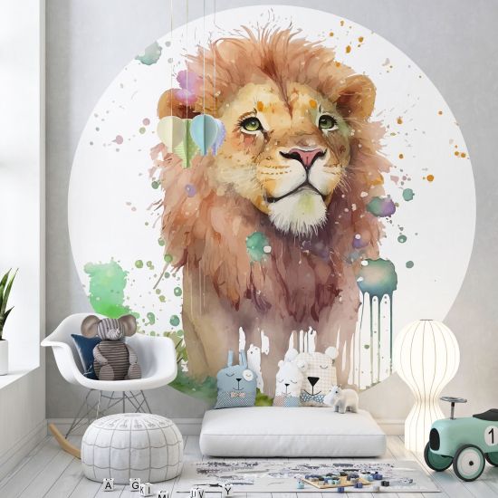 Round / Circle Wall Mural - Wallpaper for Kids - Lion