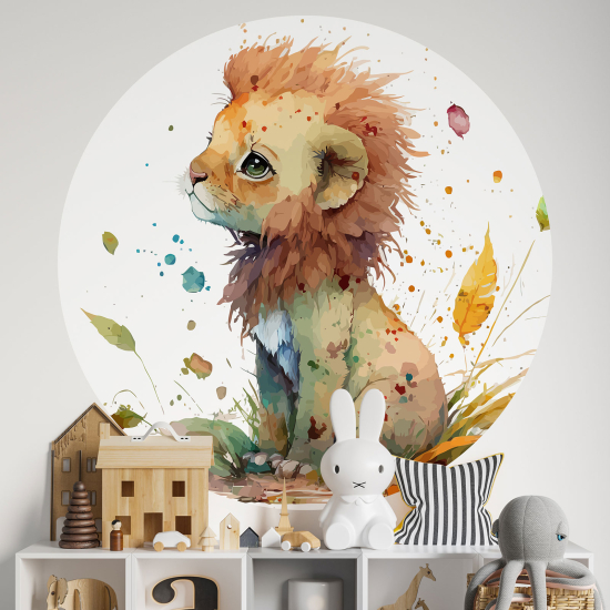 Round / Circle Wall Mural - Wallpaper for Kids - Lion Cub