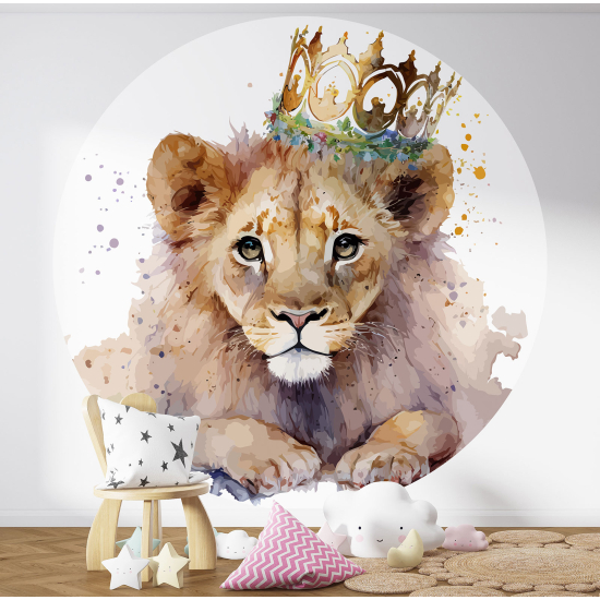 Round / Circle Wall Mural - Wallpaper for Kids - Lion Cub