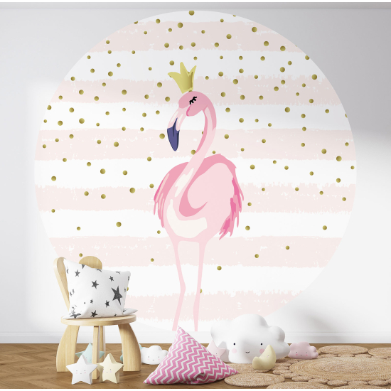 Round / Circle Wall Mural - Wallpaper for Kids - Pink flamingo