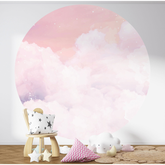 Round / Circle Wall Mural - Wallpaper for Kids - Pink sky