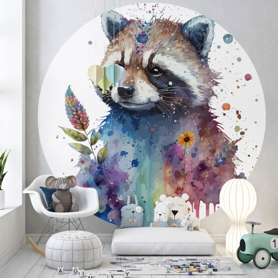 Round / Circle Wall Mural - Wallpaper for Kids - Raccoon