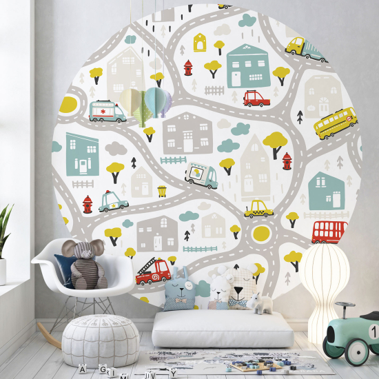 Round / Circle Wall Mural - Wallpaper for Kids - Roads