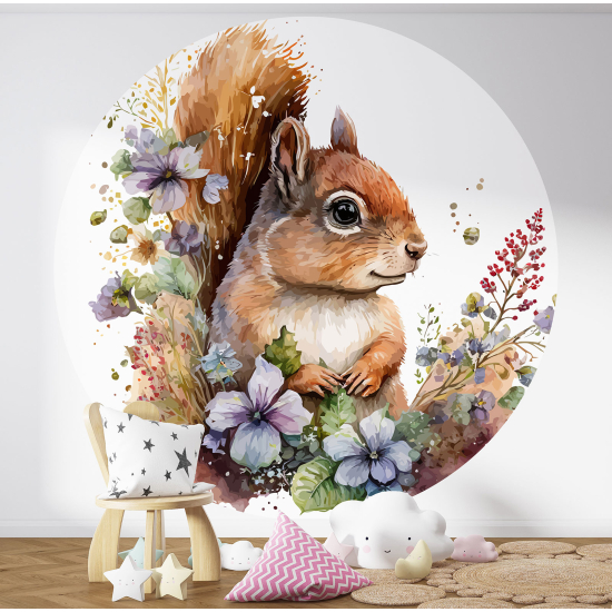 Round / Circle Wall Mural - Wallpaper for Kids - Squirrel