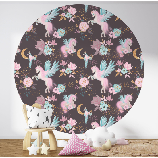 Round / Circle Wall Mural - Wallpaper for Kids - Unicorns