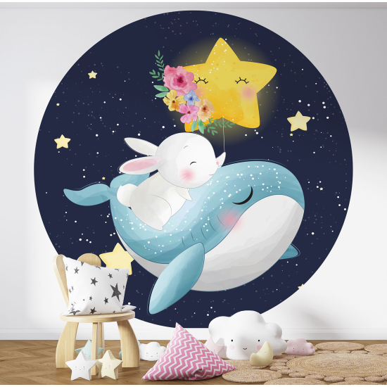 Round / Circle Wall Mural - Wallpaper for Kids - Whale Rabbit