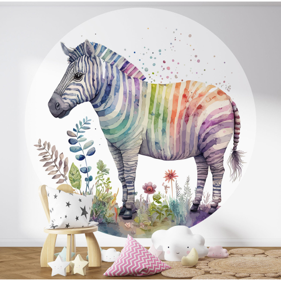 Round / Circle Wall Mural - Wallpaper for Kids - Zebra