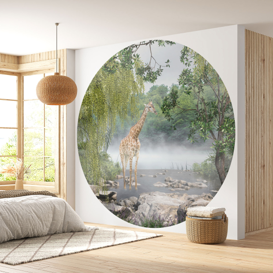 Round / Circle Wall Mural - Wallpaper - Giraffe