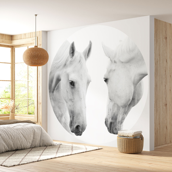 Round / Circle Wall Mural - Wallpaper - Horses