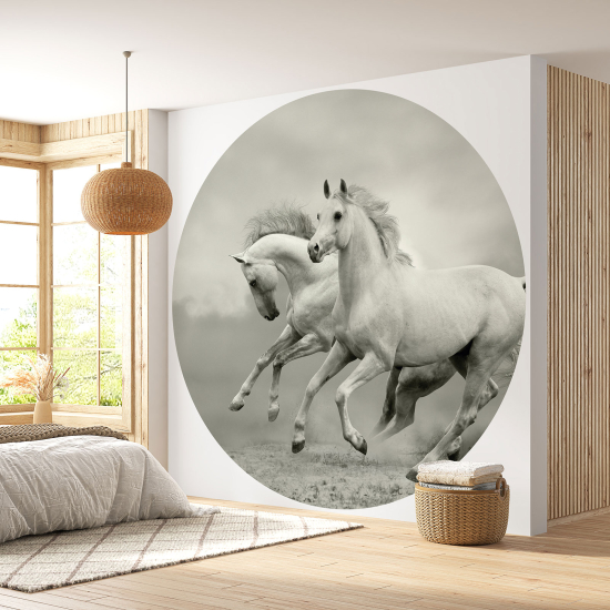 Round / Circle Wall Mural - Wallpaper - Horses