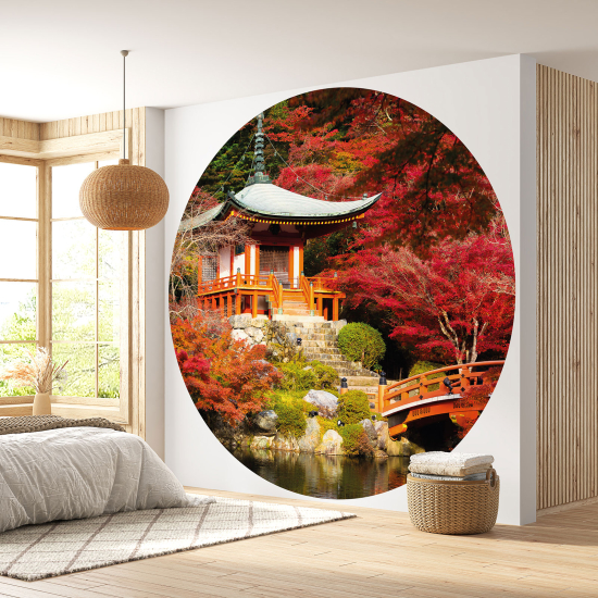 Round / Circle Wall Mural - Wallpaper - Japanese Temple