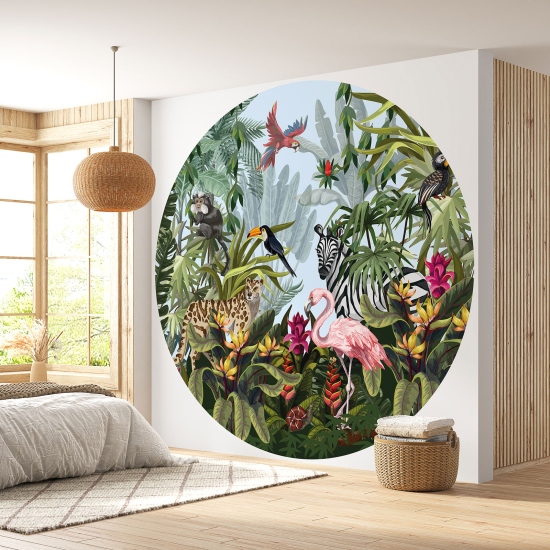 Round / Circle Wall Mural - Wallpaper - Jungle Animals