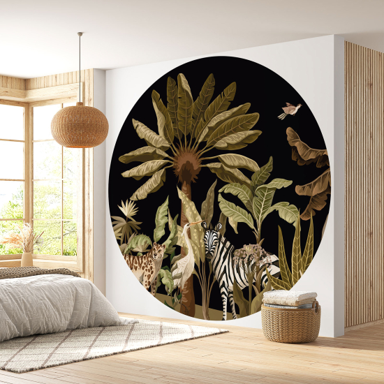 Round / Circle Wall Mural - Wallpaper - Jungle Animals