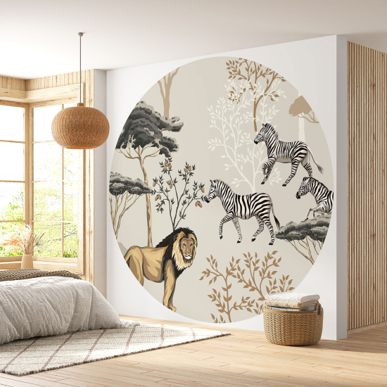 Round / Circle Wall Mural - Wallpaper - Jungle Animals