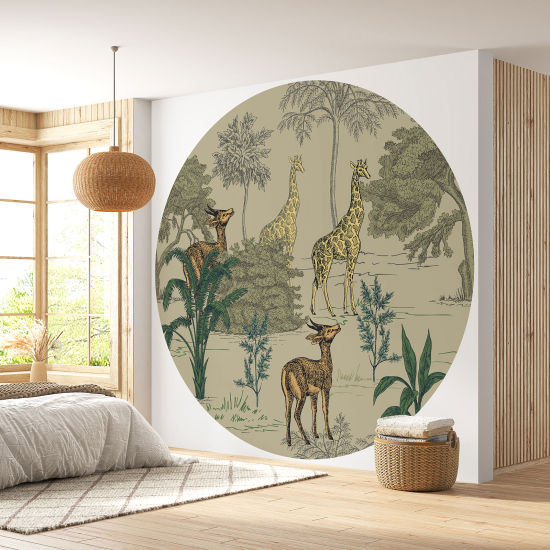 Round / Circle Wall Mural - Wallpaper - Jungle Animals