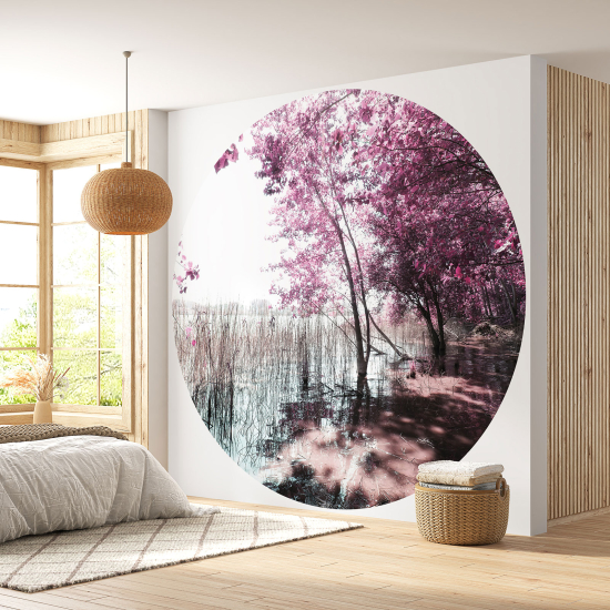 Round / Circle Wall Mural - Wallpaper - Lake