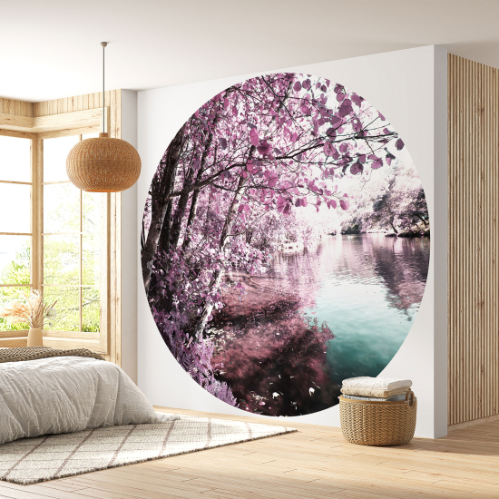 Round / Circle Wall Mural - Wallpaper - Lake