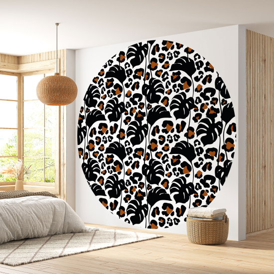 Round / Circle Wall Mural - Wallpaper - Leopard Pattern