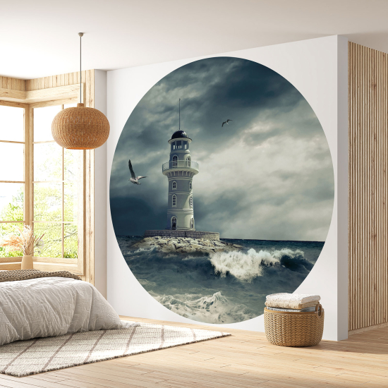 Round / Circle Wall Mural - Wallpaper - Lighthouse