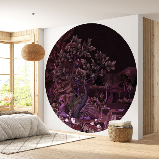 Round / Circle Wall Mural - Wallpaper - Night tree