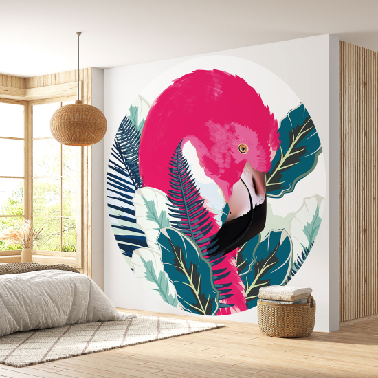 Round / Circle Wall Mural - Wallpaper - Pink flamingo