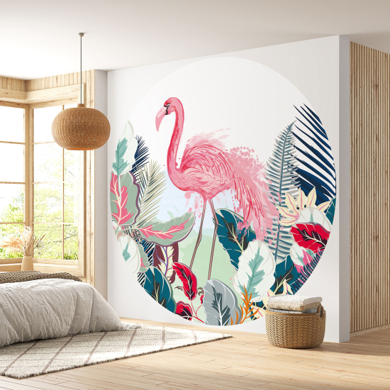 Round / Circle Wall Mural - Wallpaper - Pink flamingo