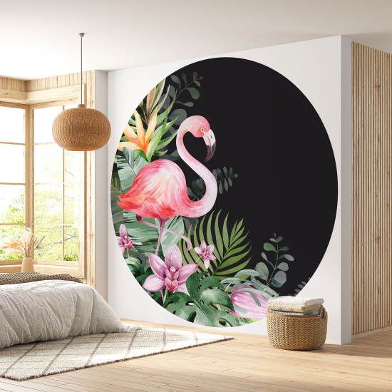 Round / Circle Wall Mural - Wallpaper - Pink flamingo