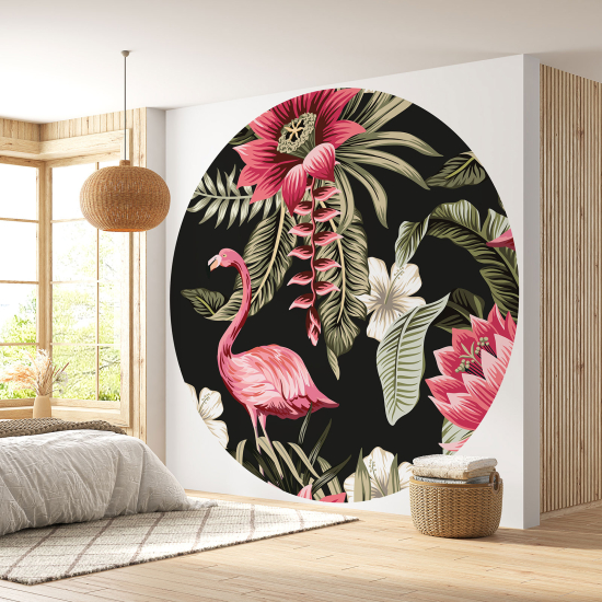 Round / Circle Wall Mural - Wallpaper - Pink flamingo