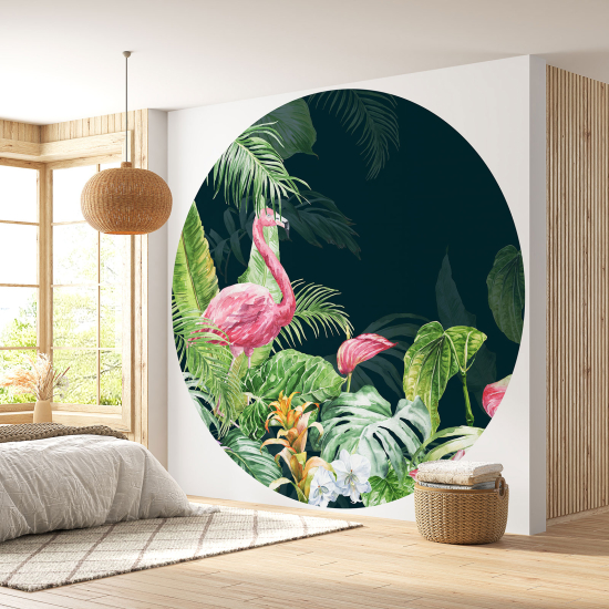 Round / Circle Wall Mural - Wallpaper - Pink flamingo