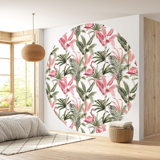 Round / Circle Wall Mural - Wallpaper - Pink Flamingos