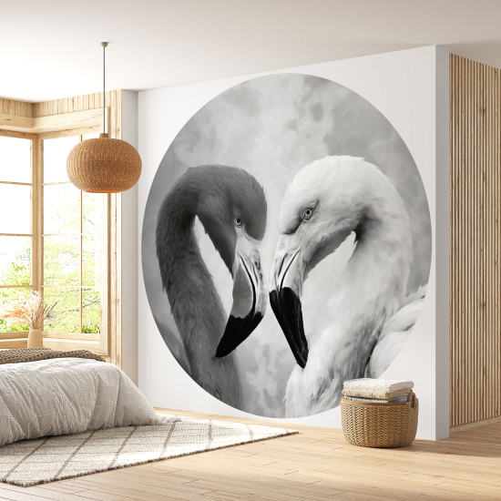 Round / Circle Wall Mural - Wallpaper - Pink Flamingos