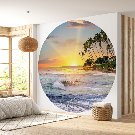 Round / Circle Wall Mural - Wallpaper - Sea sunset