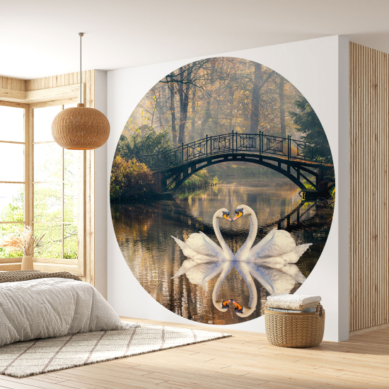 Round / Circle Wall Mural - Wallpaper - Swans