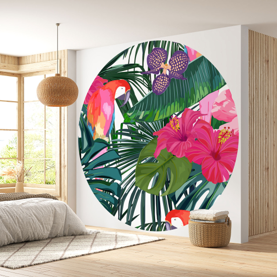 Round / Circle Wall Mural - Wallpaper - Tropical pattern