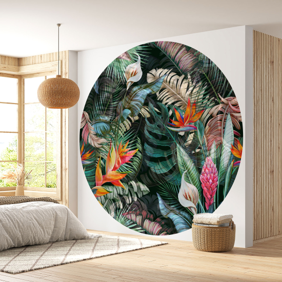 Round / Circle Wall Mural - Wallpaper - Tropical pattern