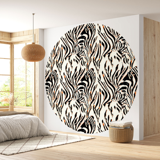 Round / Circle Wall Mural - Wallpaper - Zebra pattern