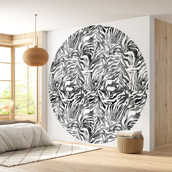 Round / Circle Wall Mural - Wallpaper - Zebra pattern