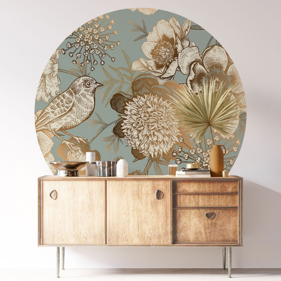 Round / Circle Wall Sticker - Bird Flowers