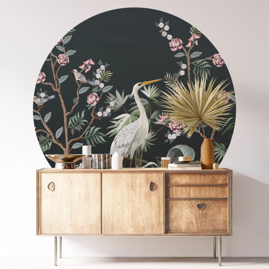 Round / Circle Wall Sticker - Bird Flowers