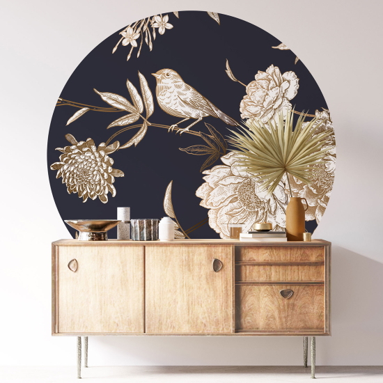 Round / Circle Wall Sticker - Bird Flowers