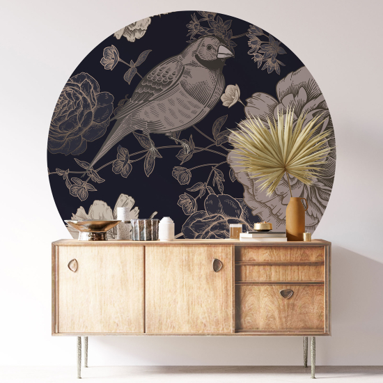 Round / Circle Wall Sticker - Bird Flowers