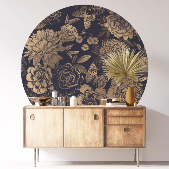 Round / Circle Wall Sticker - Butterfly Flowers