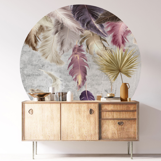 Round / Circle Wall Sticker - Feathers