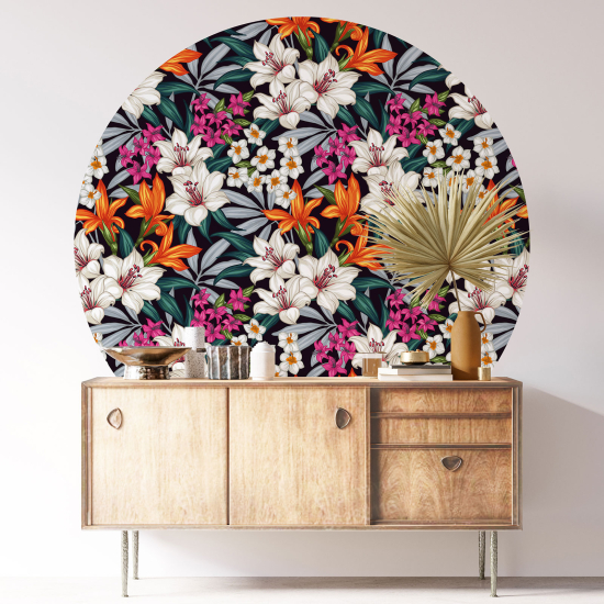 Round / Circle Wall Sticker - Floral pattern