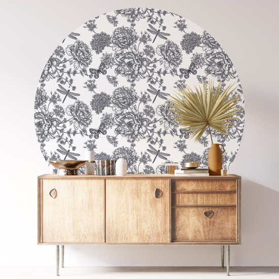 Round / Circle Wall Sticker - Floral pattern