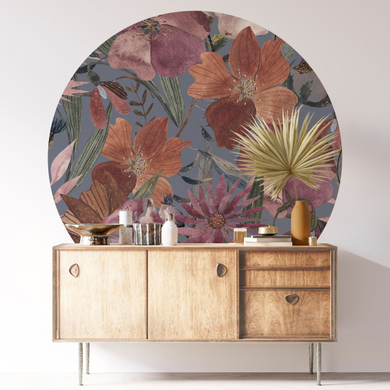 Round / Circle Wall Sticker - Floral pattern