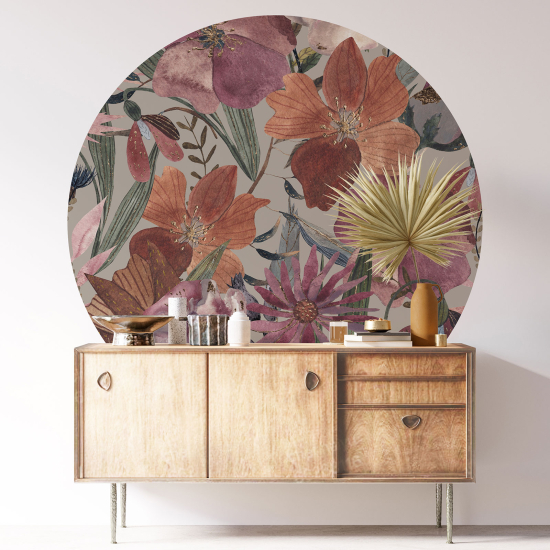 Round / Circle Wall Sticker - Floral pattern