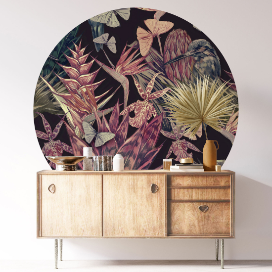 Round / Circle Wall Sticker - Floral pattern