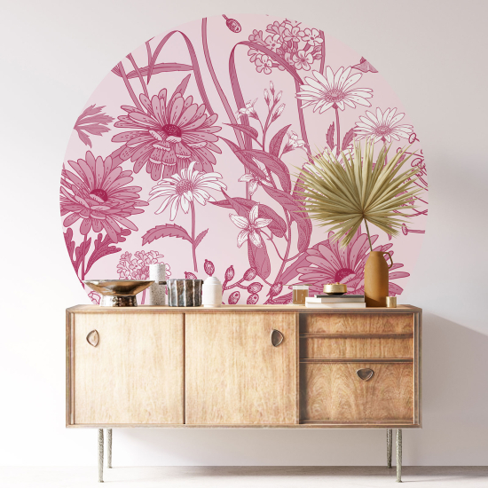 Round / Circle Wall Sticker - Floral pattern