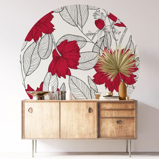 Round / Circle Wall Sticker - Floral pattern